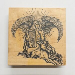 Angel Harpist Wood Mounted Rubber‎ Stamp Crafting Scrapbooking Art Journaling